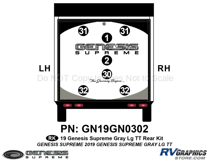 7 Piece 2019 Genesis Lg Travel Trailer GRAY Rear Graphics Kit