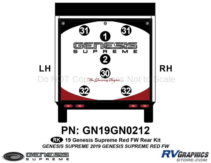 7 Piece 2019 Genesis Fifth Wheel RED Rear Graphics Kit