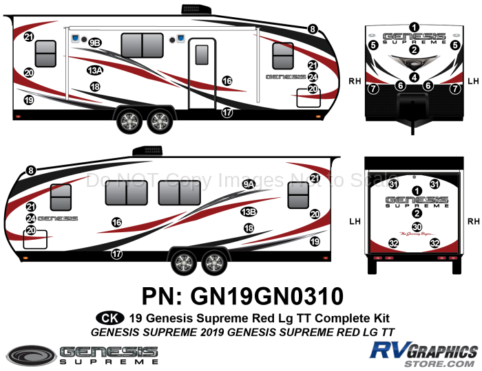 40 Piece 2019 Genesis Lg Travel Trailer RED Complete Graphics Kit