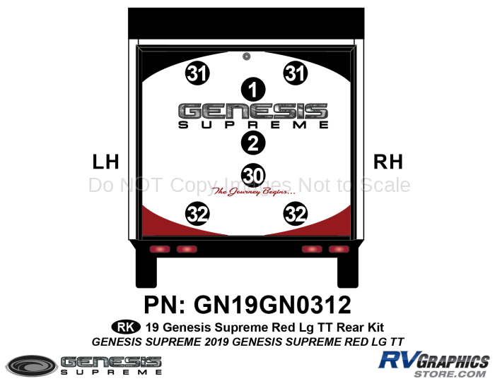 7 Piece 2019 Genesis Lg Travel Trailer RED Rear Graphics Kit