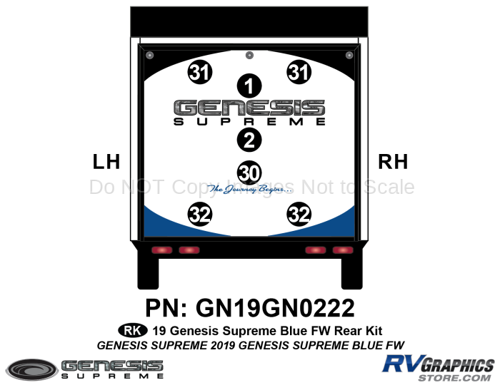 7 Piece 2019 Genesis Fifth Wheel BLUE Rear Graphics Kit