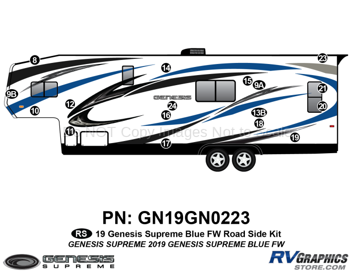 17 Piece 2019 Genesis Fifth Wheel BLUE Roadside Graphics Kit
