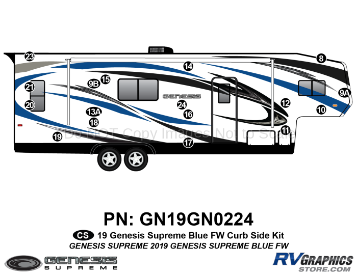 17 Piece 2019 Genesis Fifth Wheel BLUE Curbside Graphics Kit