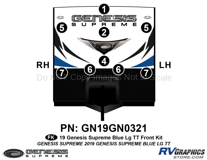 9 Piece 2019 Genesis Lg Travel Trailer BLUE Front Graphics Kit