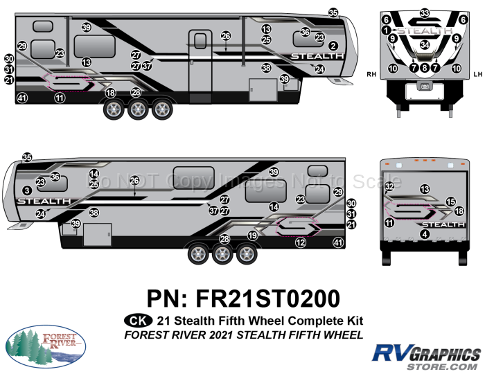 66 Piece 2021 Stealth Fifth Wheel Complete Graphics Kit