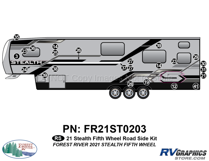 24 Piece 2021 Stealth Fifth Wheel Roadside Graphics Kit