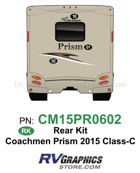 3 Piece 2015 Prism Motorhome Rear Graphics Kit