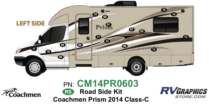 17 Piece 2014 Prism Motorhome Roadside Graphics Kit