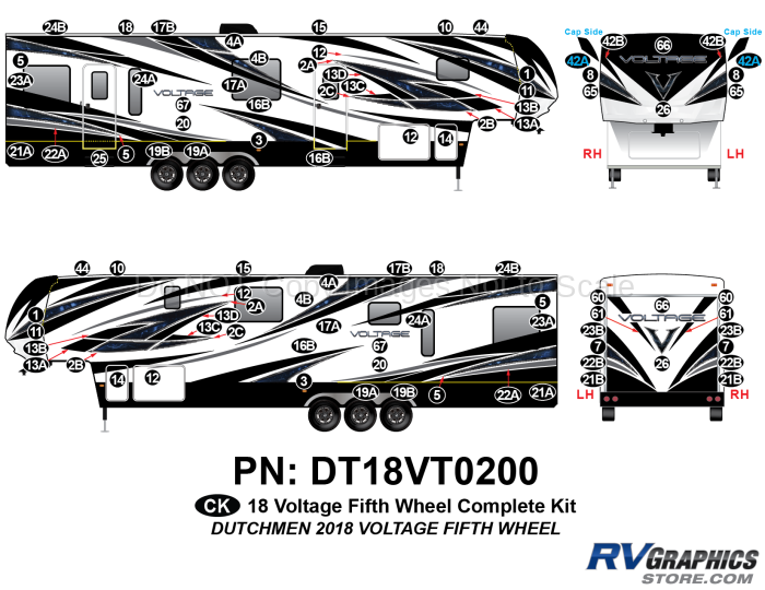 92 Piece 2018 Voltage Fifth Wheel Complete Graphics Kit
