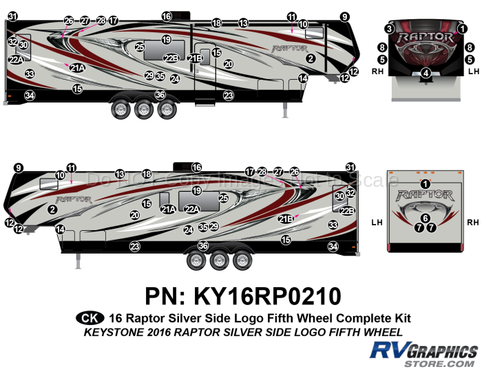 77 Piece 2016 Raptor FW Silver Side Logo Complete Graphics Kit