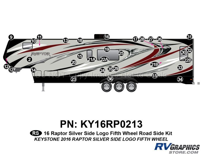 33 Piece 2016 Raptor FW Silver Side Logo Roadside Graphics Kit