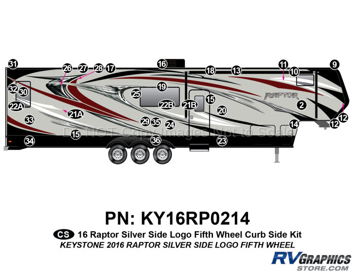 33 Piece 2016 Raptor FW Silver Side Logo Curbside Graphics Kit