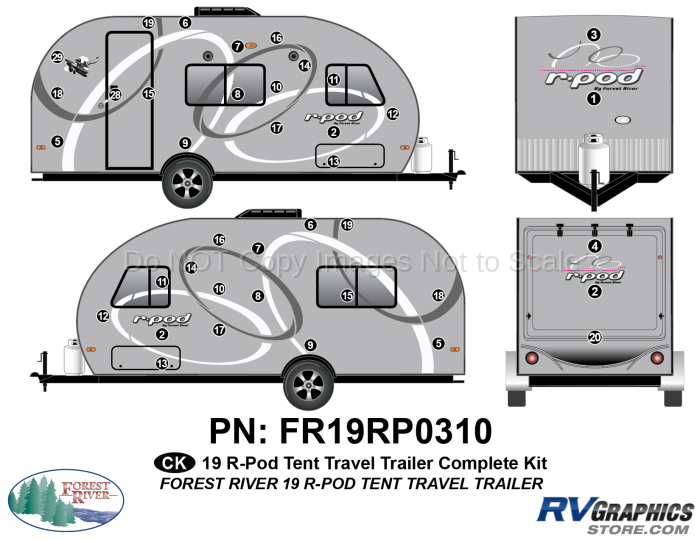 38 Piece 2019 r POD Tent Travel Trailer Complete Graphics Kit