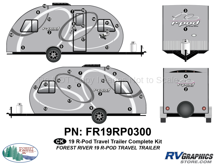 38 Piece 2020 rPOD Teardrop Travel Trailer Complete Graphics Kit