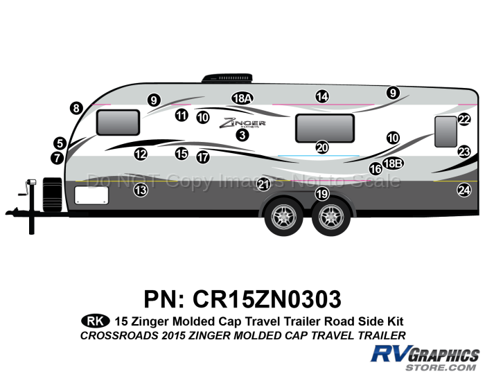 23 Piece 2015 Zinger Molded Cap Travel Trailer Roadside Graphics Kit