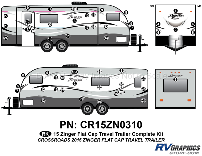 53 Piece 2015 Zinger Flat Cap Travel Trailer Complete Graphics Kit