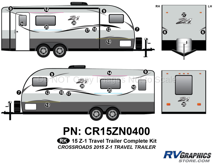 26 Piece 2015 Z-1 Small Travel Trailer Complete Graphics Kit