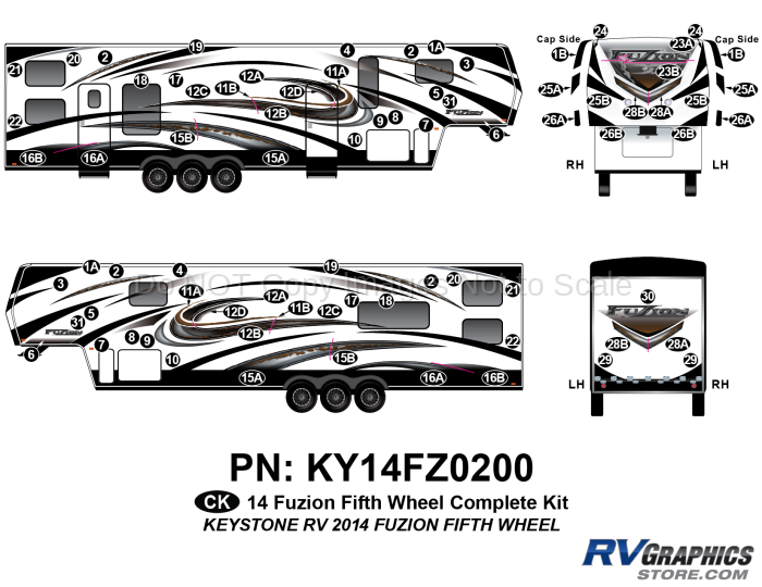 77 Piece 2014 Fuzion Fifth Wheel Complete Graphics Kit