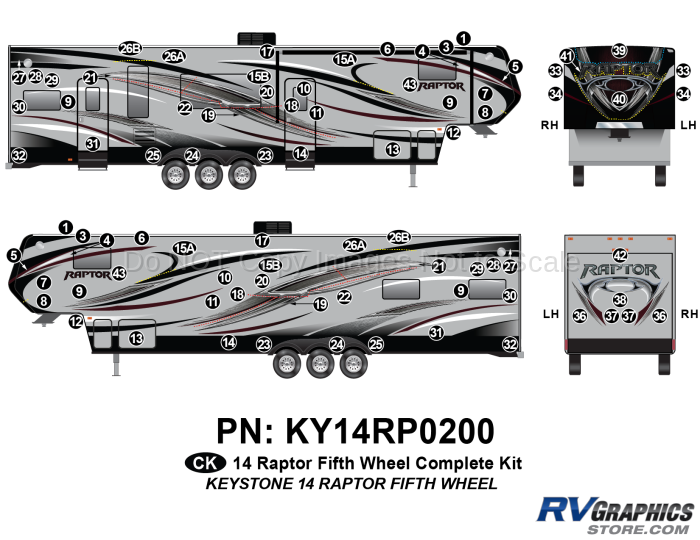 81 Piece 2014 Raptor Fifth Wheel Complete Graphics Kit