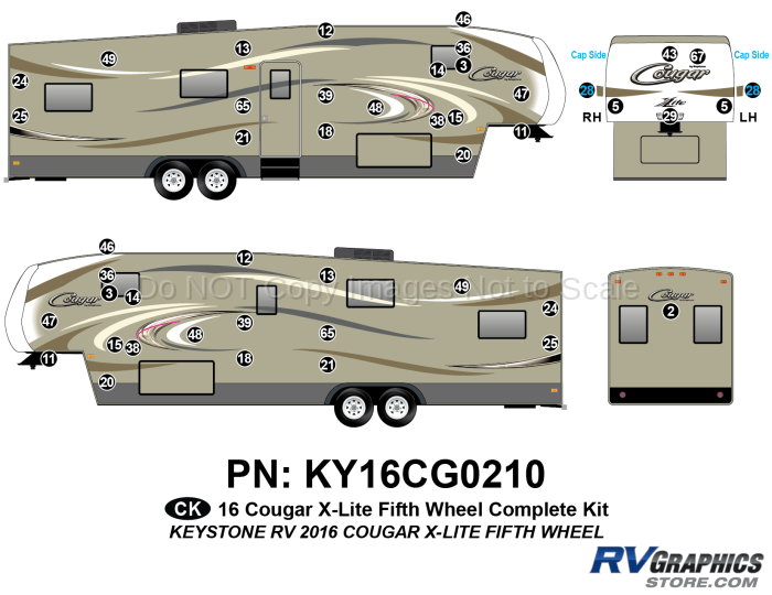 46 Piece 2016 Cougar X-Lite Fifth Wheel Complete Graphics Kit