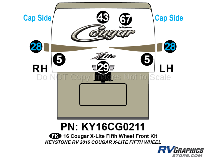7 Piece 2016 Cougar X-Lite Fifth Wheel Front Graphics Kit