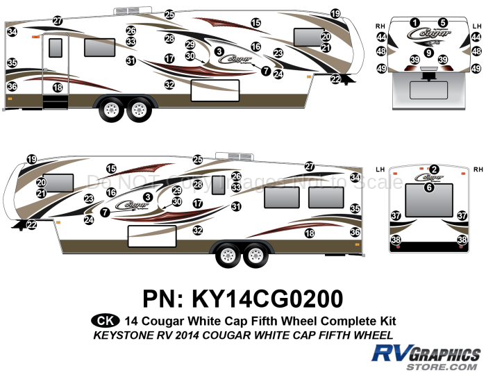 65 Piece 2014 Cougar Fifth Wheel White Cap Complete Graphics Kit