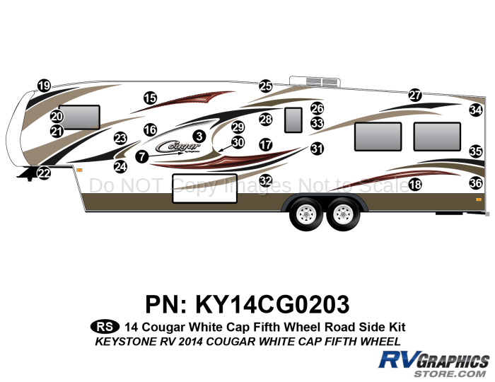 24 Piece 2014 Cougar Fifth Wheel White Cap Roadside Graphics Kit