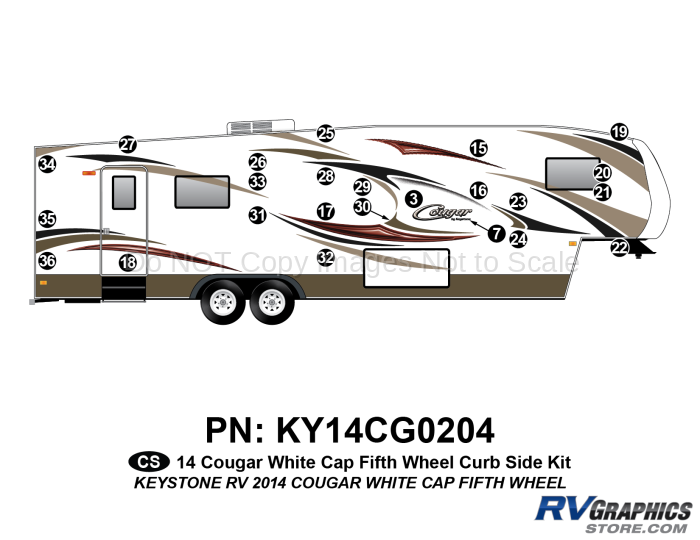 24 Piece 2014 Cougar Fifth Wheel White Cap Curbside Graphics Kit