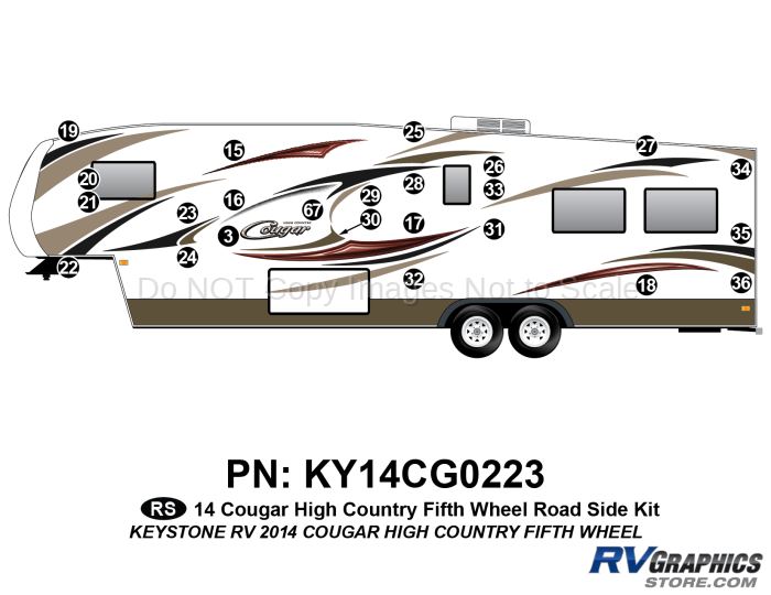 24 Piece 2014 Cougar High Country Fifth Wheel Roadside Graphics Kit