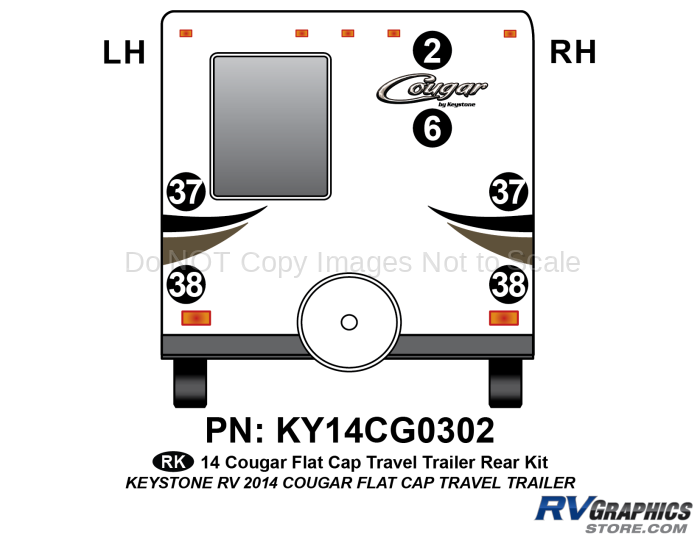 6 Piece 2014 Cougar Flat Cap Travel Trailer Rear Graphics Kit