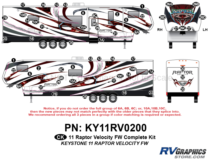58 Piece 2011 Raptor Velocity FW Complete Graphics Kit
