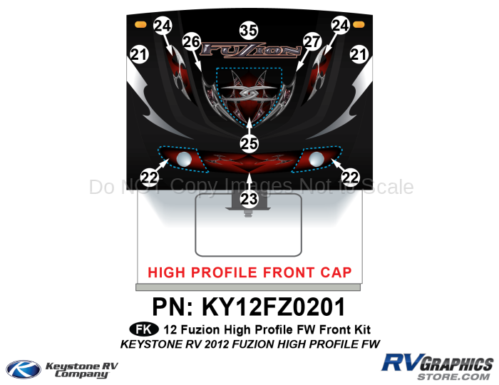 11 Piece 2012 Fuzion Fifth Wheel Hi Profile Cap FRONT Graphics Kit