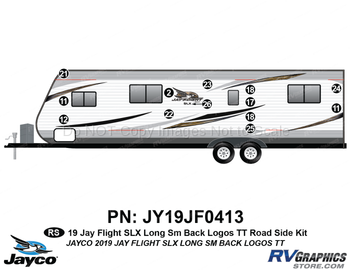 13 Piece 2019 Jay Flight SLX Long Travel Trailer Rear Window Roadside Graphics Kit