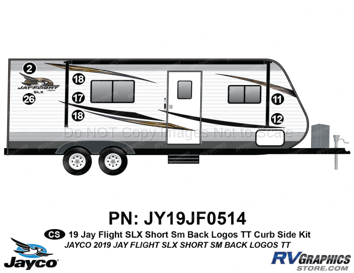 7 Piece 2019 Jay Flight SLX Short Travel Trailer Rear Window  Curbside Graphics Kit