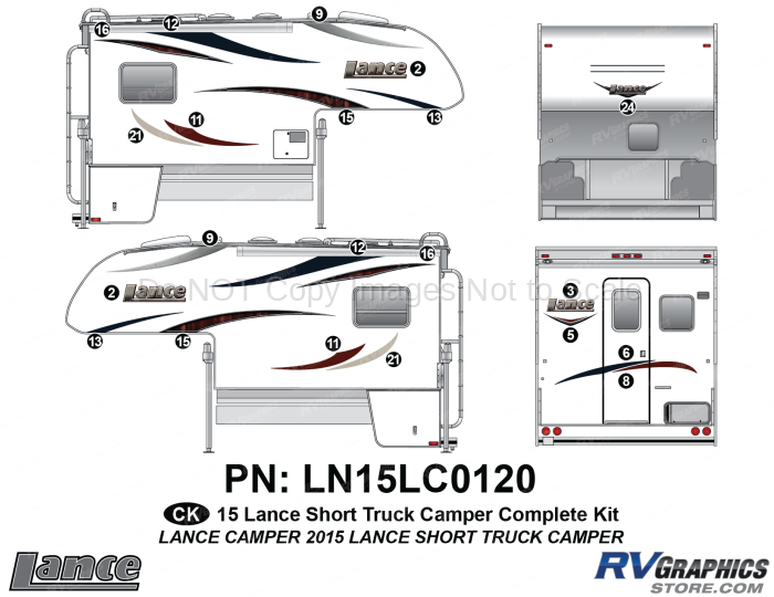21 Piece 2015 Lance Short Camper Complete Graphics Kit