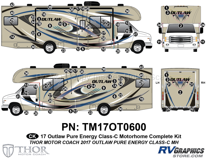 86 Piece 2017 Outlaw Motorhome Blue Version Complete Graphics Kit