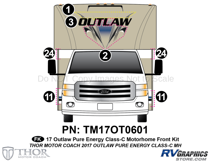 7 Piece 2017 Outlaw Motorhome Blue Version Front Graphics Kit