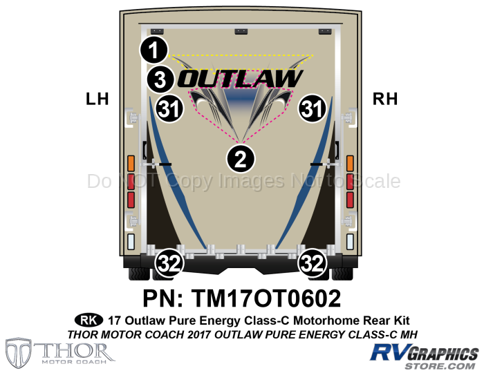 7 Piece 2017 Outlaw Motorhome Blue Version Rear Graphics Kit