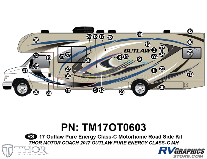 36 Piece 2017 Outlaw Motorhome Blue Version Roadside Graphics Kit