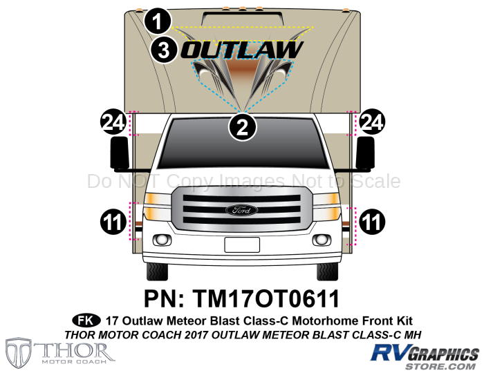 7 Piece 2017 Outlaw Motorhome Red Version Front Graphics Kit