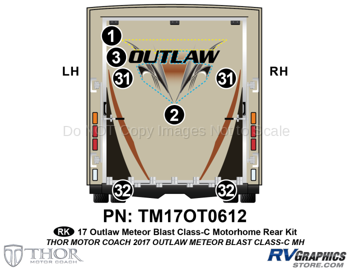 7 Piece 2017 Outlaw Motorhome Red Version Rear Graphics Kit