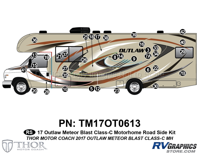 36 Piece 2017 Outlaw Motorhome Red Version Roadside Graphics Kit