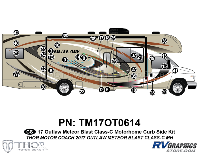 36 Piece 2017 Outlaw Motorhome Red Version Curbside Graphics Kit