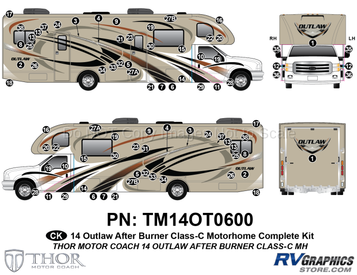 80 Piece 2014 Outlaw Motorhome Bronze Complete Graphics Kit