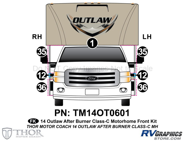 7 Piece 2014 Outlaw Motorhome Bronze Front Graphics Kit