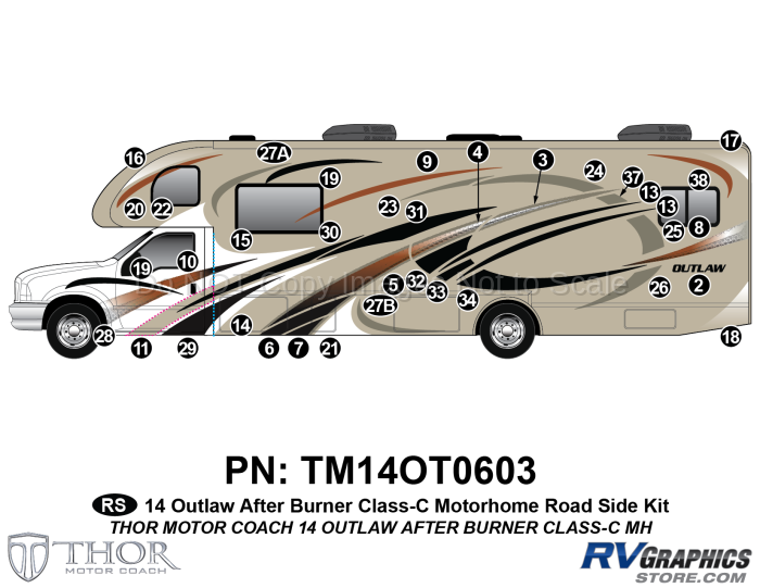 36 Piece 2014 Outlaw Motorhome Bronze Roadside Graphics Kit