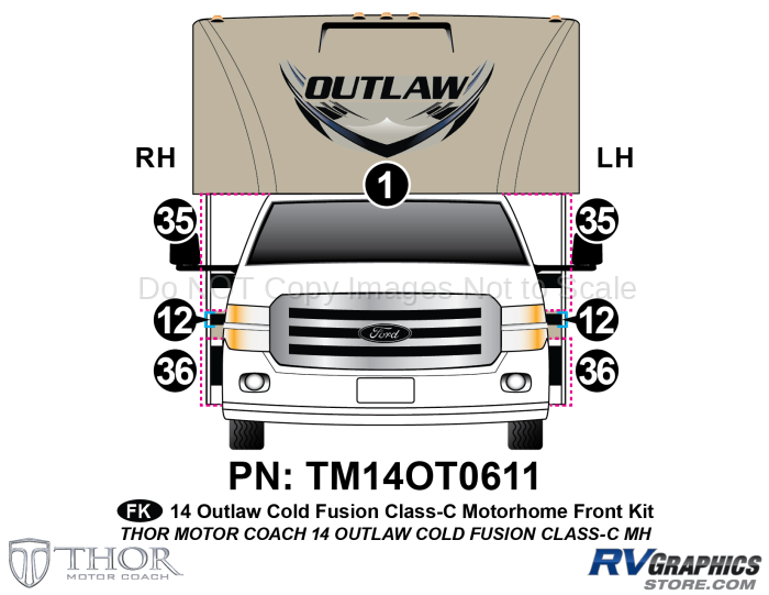 7 Piece 2014 Outlaw Motorhome Blue Front Graphics Kit