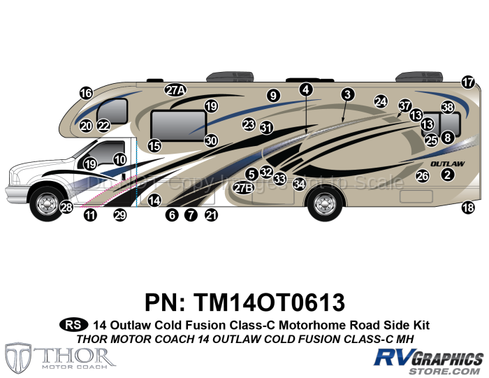 36 Piece 2014 Outlaw Motorhome Blue Roadside Graphics Kit