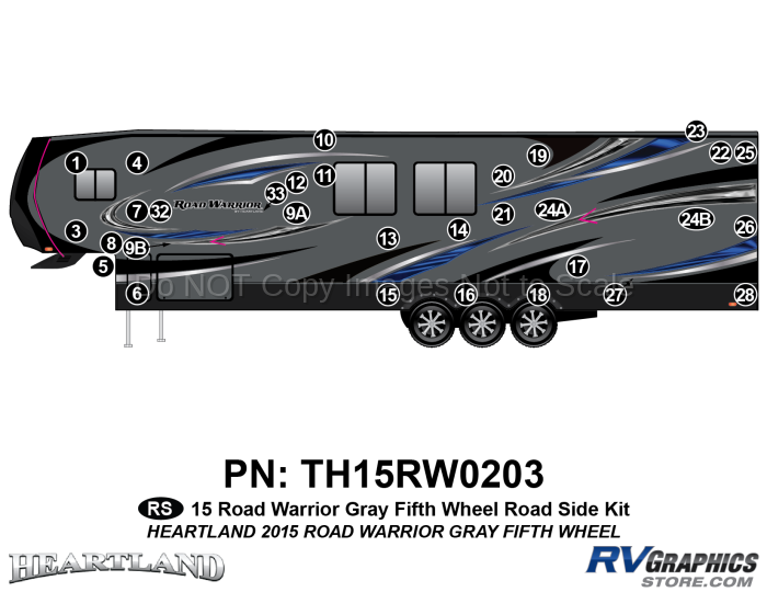 31 Piece 2015 Road Warrior FW Gray Roadside Graphics Kit