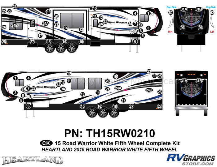 68 Piece 2015 Road Warrior FW Whitewall Complete Graphics Kit